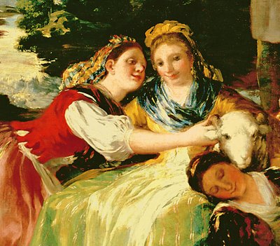 As lavadeiras, antes de 1780 óleo sobre tela detalhe de 61169 de Francisco de Goya